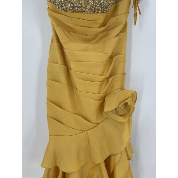 NWT Tony Bowls Le Gala Vintage Dress Womens 6 Gold Tiered Ruffles Sequin Gown - Picture 9 of 16